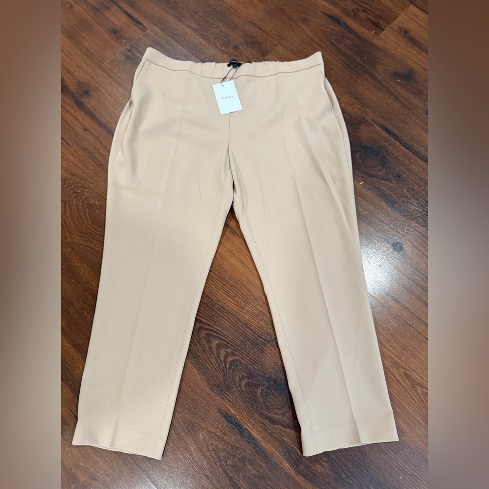 NWT Theory Treeca crepe slim-leg pants pull-on Beige Nude color Sz 18 - Picture 3 of 11